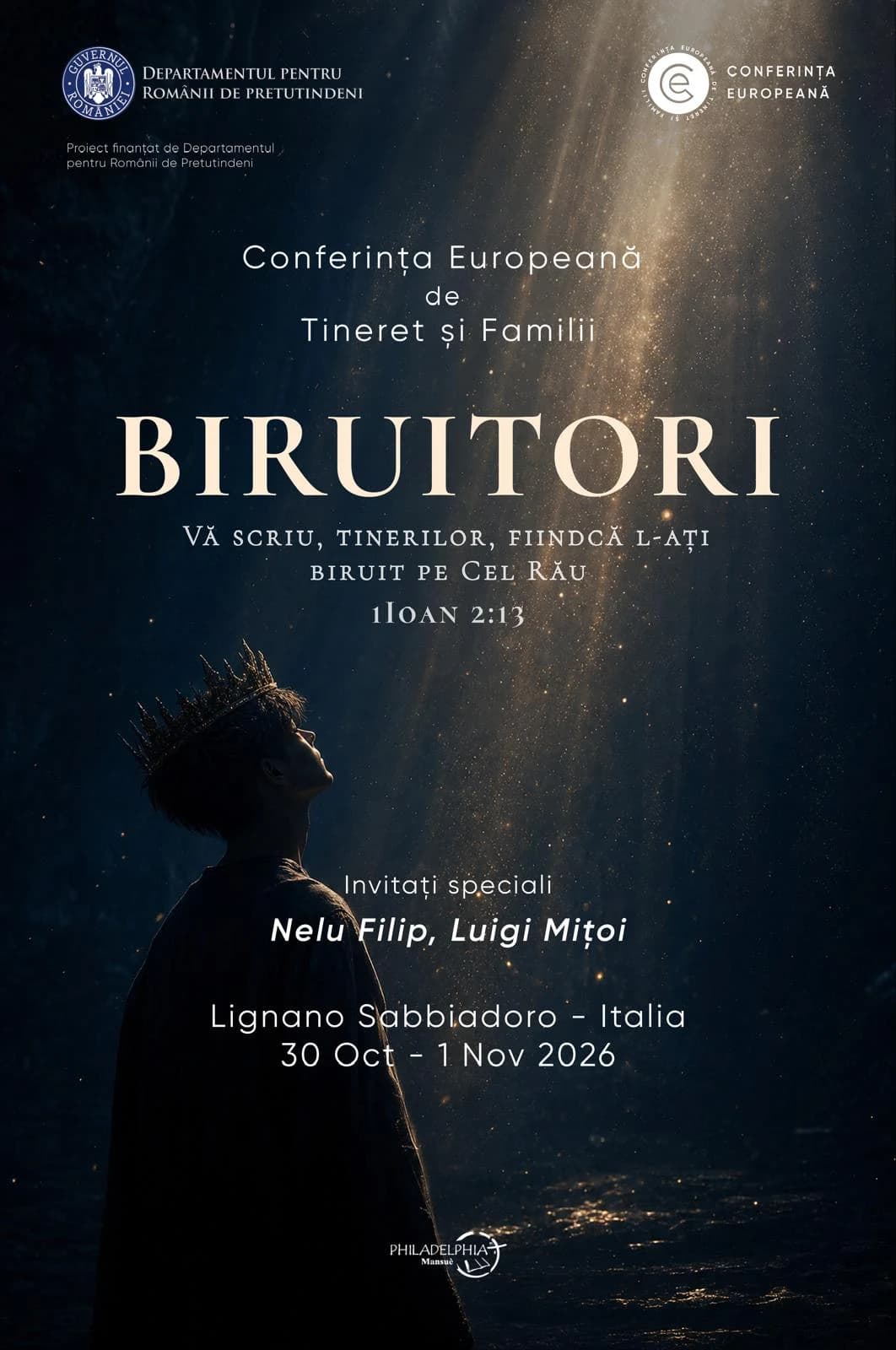 Afișul Biruitori, Conferința Europeană de Tineret și Familii, Lignano Sabbiadoro, 30 octombrie – 1 noiembrie 2026